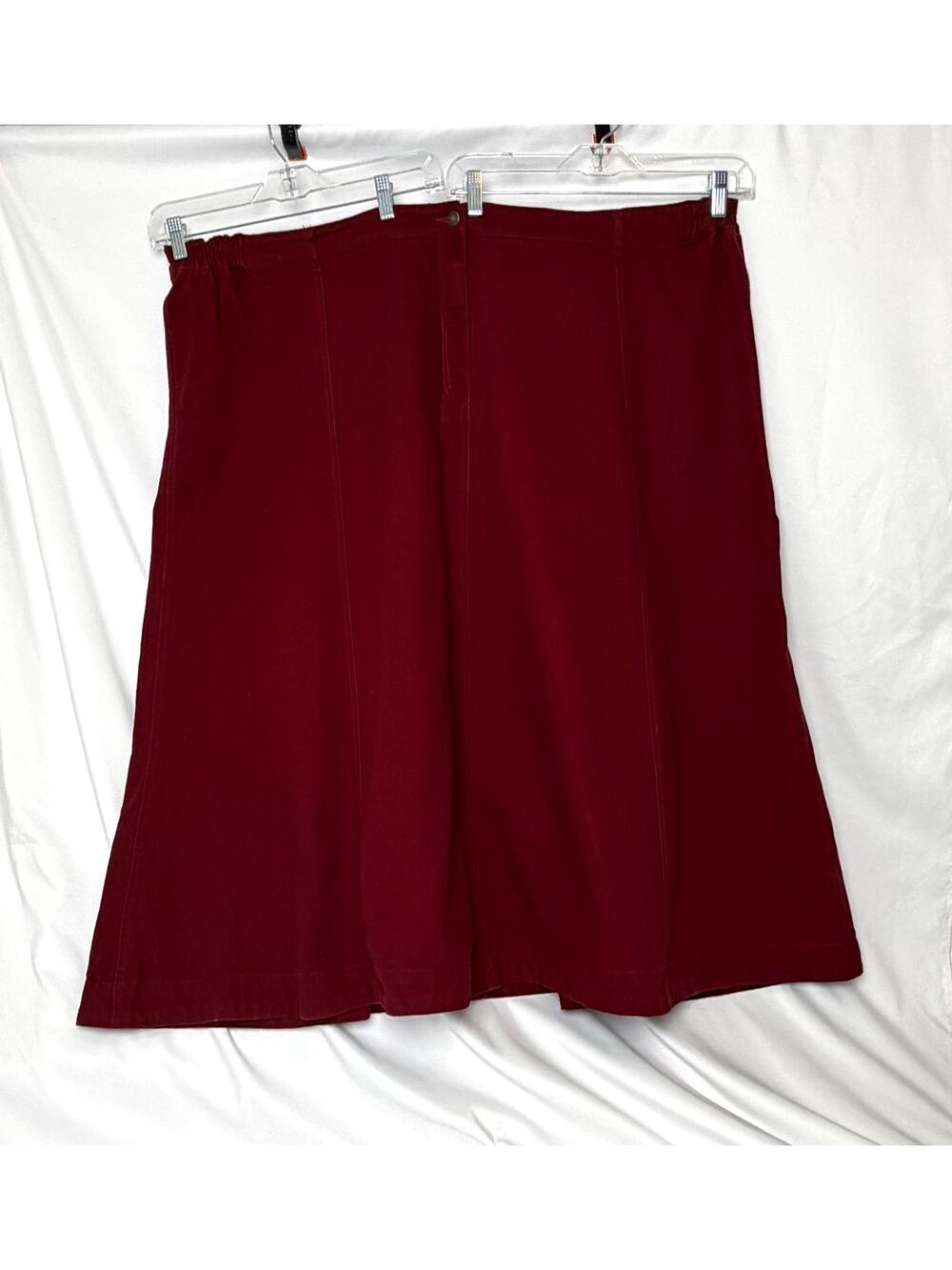 Roaman’s Plus Size 36W Tall Burgundy Midi Skirt Cotton A Line Elastic Back